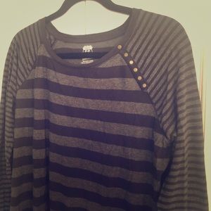 💚 EUC Black & Grey Striped Long Sleeve Top XL